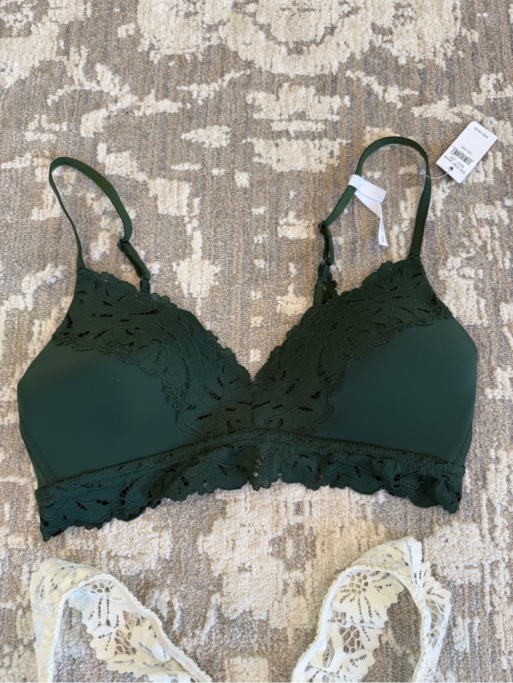aerie Lace-Trim Wireless Bra Duo - Dark Green & Ivory - Picture 3 of 8